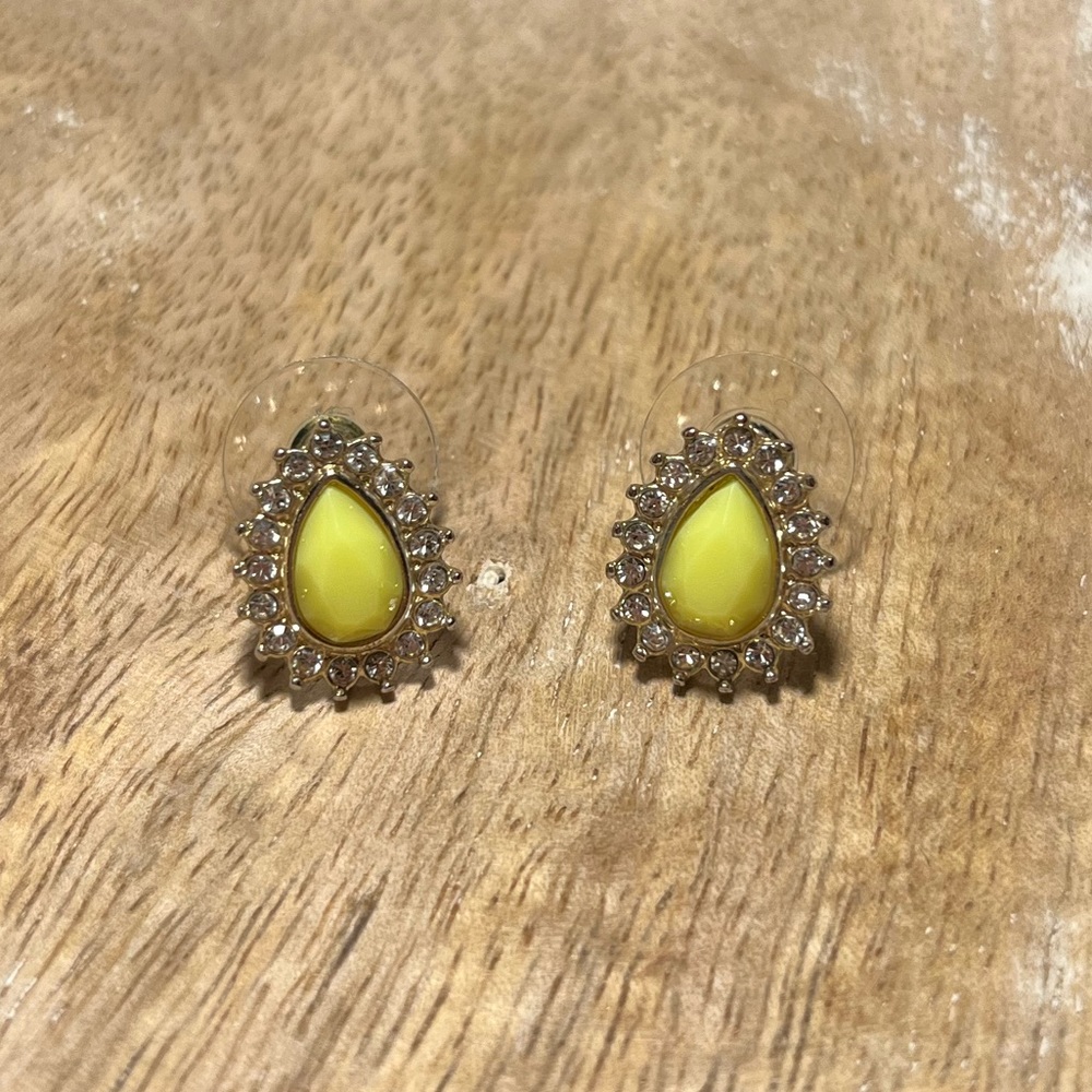 Yellow Tear Drop Rhinestone Post Earrings